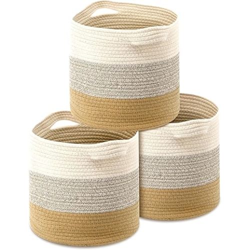 Jolitac 3 Pack Storage Baskets for Organizing, Woven Rope Baskets Cube Storage Basket Bins 11x11'' for Cube Storage Organizer Room Organizer, Mixed Jute