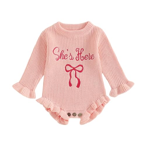 Hekkomird Baby Girl Cute Long Sleeve Ruffle Sweater Romper Infant Newborn Fall Winter Clothes