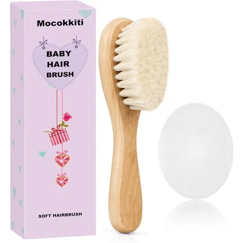 Baby Hair Brush and White Cradle Cap Brush Set for Newborns and Toddlers, Wooden Baby Hair Brush Set with Soft Goat Bristle, Baby Hair Care Kit (2PCS)