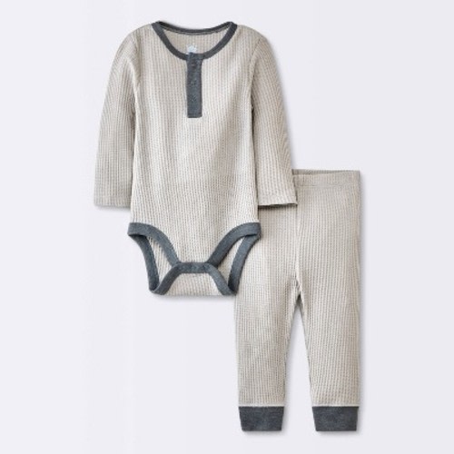 Baby Boys' 2pc Waffle Bodysuit & Pants Set - Cloud Island™ Gray Newborn