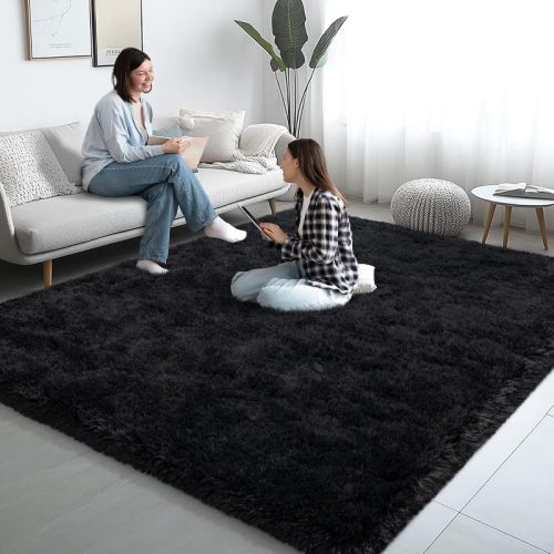 LOVEVOOK Area Rugs for Living Room Bedroom, Soft Fluffy Black Rug Home Decor Aesthetic 5x7 Feet
