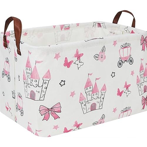 Rectangle Storage Basket with Handles,Collapsible Toys Bin,Books Box,Gift Basket(Pink Princess)