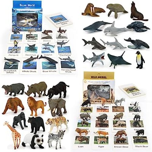 24 Small Animal Figurines Learning & Education Toys, Plastic Realistic Zoo Jungle Safari Sea Ocean Animal Figures, Preschool Learning Activities Matching Game Science Toys