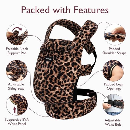 Momcozy Baby Carrier Newborn to Toddler - Ergonomic, Cozy and Lightweight Infant Carrier for 7-44lbs, Effortless to Put On, Ideal for Hands-Free Parenting, Enhanced Lumbar Support, Leopard