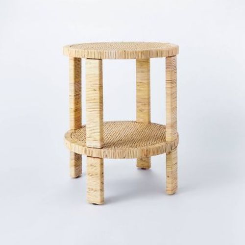 Costa Mesa Round Rattan Wrapped Accent Table Tan - Threshold™ designed with Studio McGee: Bohemian, Wood Frame