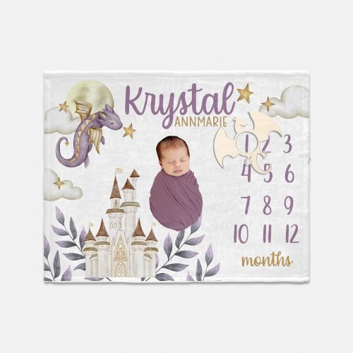 Girl Dragon Baby Milestone Blanket, Dragon Milestone Blanket, Personalized Baby Blanket, Monthly Baby Blanket, Dragon Nursery Theme G63