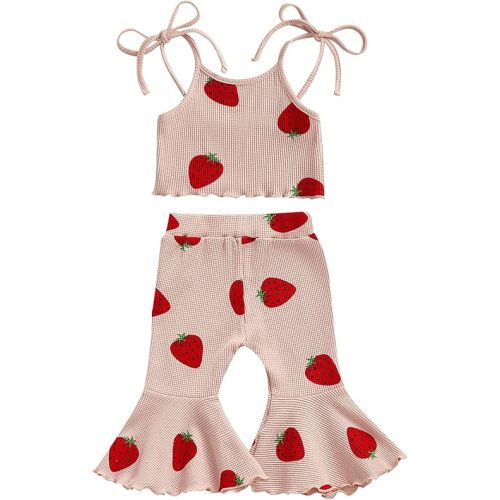 Lefyira Strawberry Outfit Toddler Girl Bell Bottoms Strap Crop Tank Top Flare Pants Infant Fruit Outfit Baby Summer Clothes