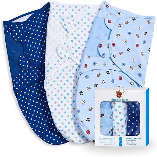 3 Pack Baby Swaddle 0-3 Months - Infant Adjustable Newborn Swaddles Blanket Baby Girl Boy, Swaddling Wrap Blanket Sleep Sack for Newborn-Blue