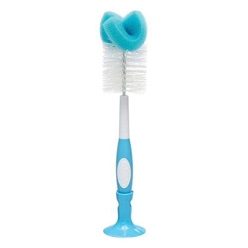 Dr. Brown's Reusable Sponge Baby Bottle Cleaning Brush with Suction Cup Stand, Scrubber and Nipple Cleaner, Blue 1-Pack