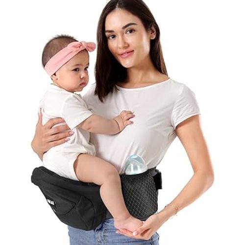 HKAI Baby Carrier Hip Seat, Mom’s Choice Award Winner, Advanced Large Capacity Pocket with Adjustable Waistband, Shock Absorption Hip Seat Surface for Newborns & Toddlers, (Black)