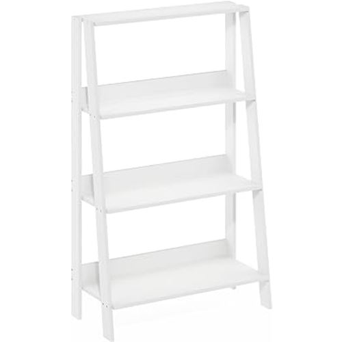 Furinno Ladder Bookcase Display Shelf, 4-Tier, White