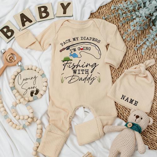 Pack My Diapers I'm Going Fishing With Daddy set, Baby Shower gift, Baby Clothes, Father's Day, Funny Fishing Baby bodysuit, 6-12 months