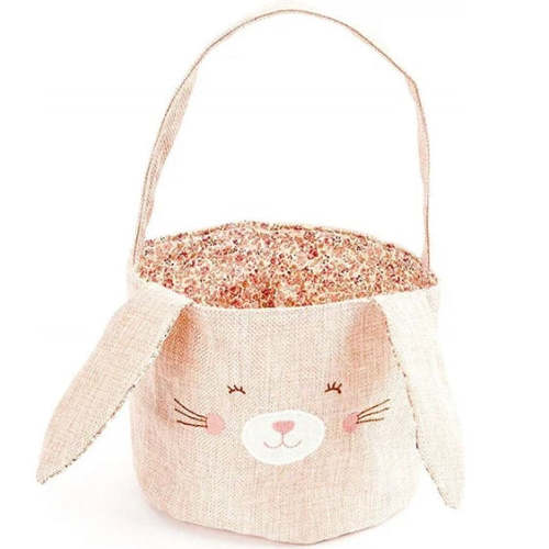 Pink Linen Bunny Basket
