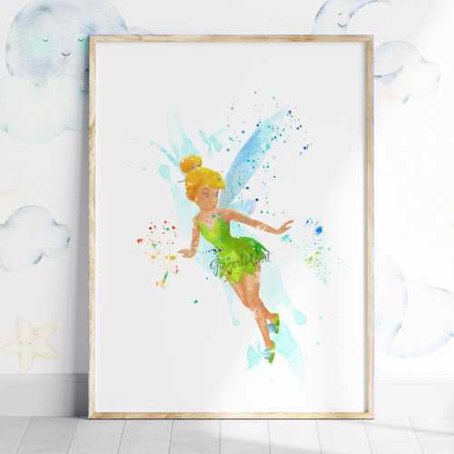 Tinkerbell, Fairy, Watercolor, Art Print, Peter Pan, Tinkerbell Art, Neverland, Baby Girl Nursery, Kids Room Decor, Wall Art - 664