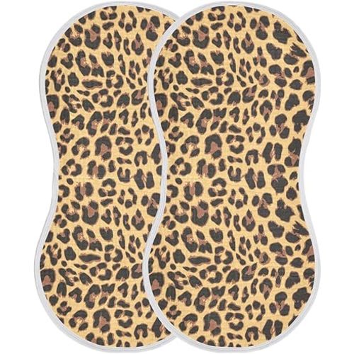 Muslin Burp Cloths for Baby Boys and Girls - 2-Pack Ultra Absorbent Leopard Print Muslin Washcloths, Newborn Towel, Milk Spit Up Rags, Burp Cloth Bibs for Unisex, 22 x 11 Inch