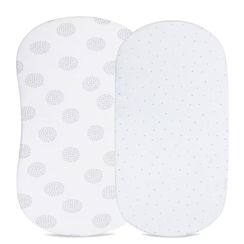 Ely's & Co. Bassinet Sheet 100% Combed Jersey Cotton 2 Pack Unisex for Baby Girl and boy - Grey Dottie Design