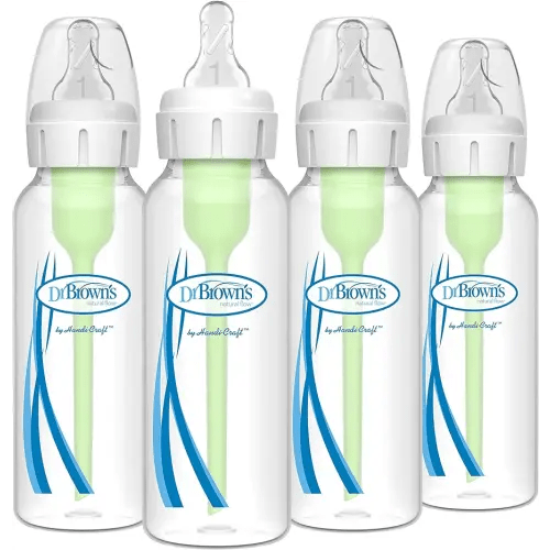 Dr. Brown's Natural Flow Anti-Colic Options+ Narrow Baby Bottle, 8 oz/250 mL, with Level 1 Slow Flow Nipple, 0m+, 4 Bottles