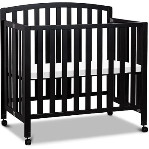 DaVinci Dylan Folding Portable 3-in-1 Convertible Mini Crib and Twin Bed in Ebony, Greenguard Gold Certified