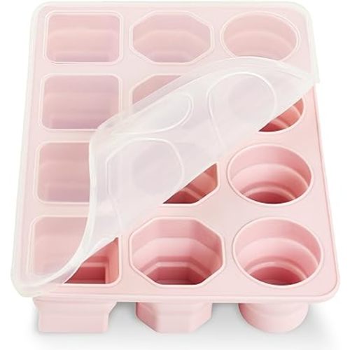 Baby Food Storage Containers, Silicone Baby Food Freezer Storage Tray with Lid, Silicone Freezer Molds Container for Baby Bullet Breast Milk Popsicle Teether Fruit Purees Feeder Teething Relief - Pink