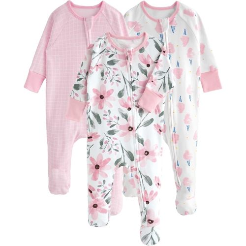 Yoofoss Baby Pajamas 100% Organic Cotton Baby Sleepers for Newborn 0-3 3-6 6-9 Months Boys Girl Clothes 3pcs Footed PJs