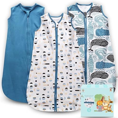 Cute Castle Baby Sleep Sack 0-6 Months - Lightweight 100% Cotton 2-Way Zipper TOG 0.5 Infant Wearable Blanket, Newborn Essentials Toddler Sleep Clothes (3 Pack Blue)