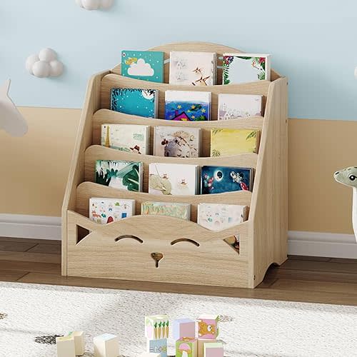 HOOBRO Kids Bookshelf, Book Shelf for Kids Room, Toddler Bookshelf, Baby Bookcase Display Shelves, 5-Tier Kids Book Rack Storage for Playroom and Nursery, Ideal Gift for Boys & Girls, Natural NL50CW01