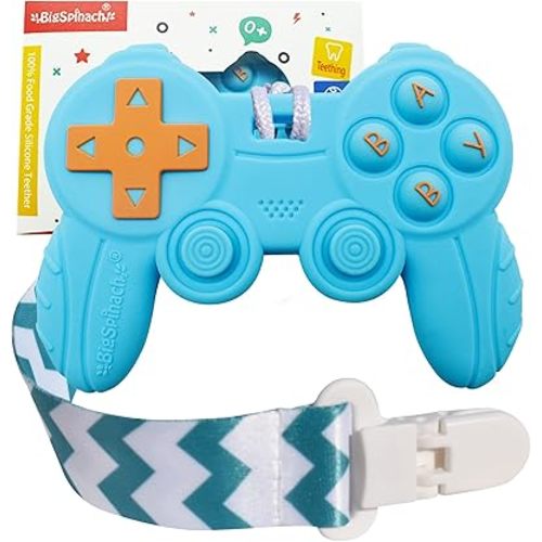 Cool Remote Game Control Teething Toy for Babies 0-6 6-12 Months,Game Controller Teether for Gamer Parents,Baby's First Valentines Day Gifts,Silicone Remote Chew Toys(Blue