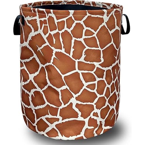 Giraffe Texture Laundry Basket With Handles Oxford Cloth Tote Bag Animals Laundry Hamper 18.9"x16.5" Foldable Clothes Storage Bucket Toy Organizer For Bathroom/Laundry/Bedroom