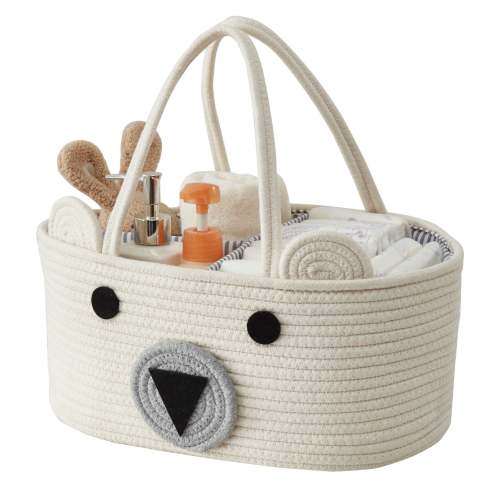 Cotton Diaper Caddy Organizer W/Removable Divider | Cotton Rope Diaper Storage Basket
