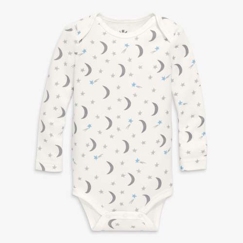 Organic long sleeve babysuit in starry night - Ivory / stars & moons / 0-3