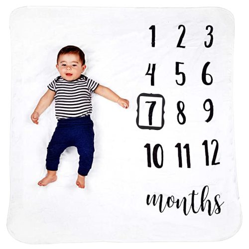 Baby Monthly Milestone Blanket, Premium 265GSM Soft Flannel Fleece Large Photography Background Blanket for Baby Boys and Girls, Photo Prop for Newborn 1 to 12 Months, for Mom, 47”x47” Large