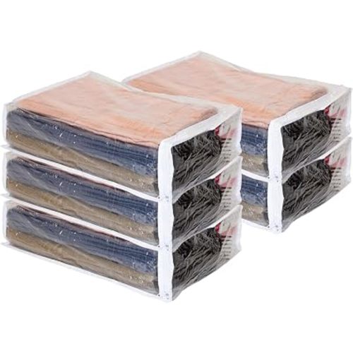 Set of 5 Clear Vinyl Zippered Storage Bags 11 x 15 x 4 Inch