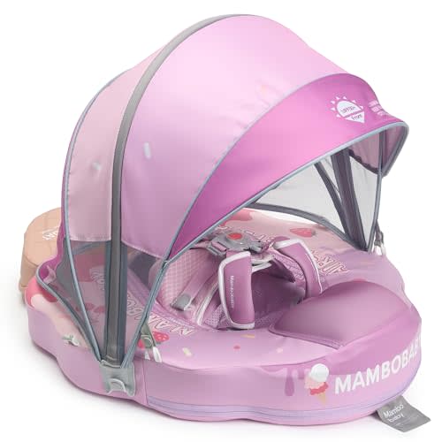 Mambobaby Float Add Tail Baby/Infant Swim Float with Canopy, Non-Inflatable Solid Upgrade Soft Waterproof Skin-Friendly Leather Material (Limited Edition Purple)