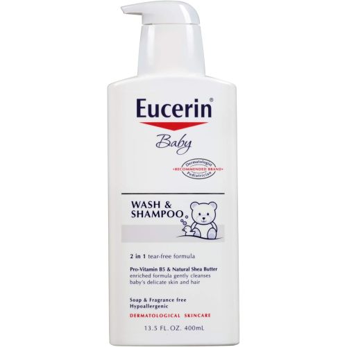 Eucerin Baby Wash & Shampoo - 2 in 1 Tear Free Formula, Hypoallergenic & Fragrance Free, Nourish and Soothe Sensitive Skin - 13.5 fl. oz. Pump Bottle