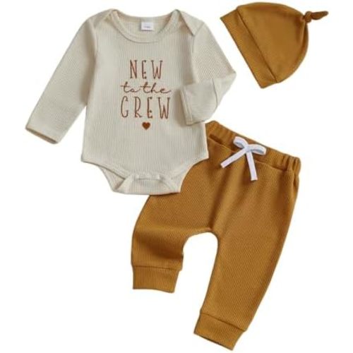 BeQeuewll Newborn Boy Clothes Fall Winter Knit Outfits Little Brother Romper +Pants+Hats 3Pcs Baby Boy Coming Home Outfit