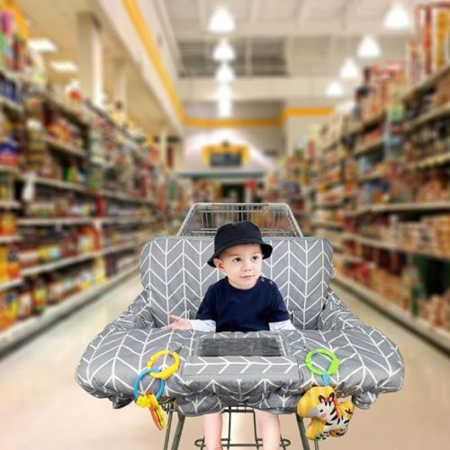ICOPUCA Shopping Cart Cover for Baby, 2 in 1 cart Cover for Babies N high Chair Cover, Padded Grocery cart seat Cover for Baby Girl boy, with Extra Detachable Cushion, Grey;