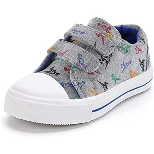 K KomForme Toddler Boys & Girls Shoes Kids Canvas Sneakers with Cartoon Dual Hook and Loops