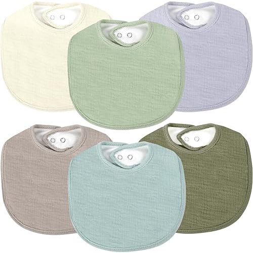 6 PCS Muslin Baby Drool Bibs - Adjustable Baby Boy Bib,Drool Bibs for Unisex Boys and Girls,Muslin Soft Absorbent Set for Eating,Drooling,Teething