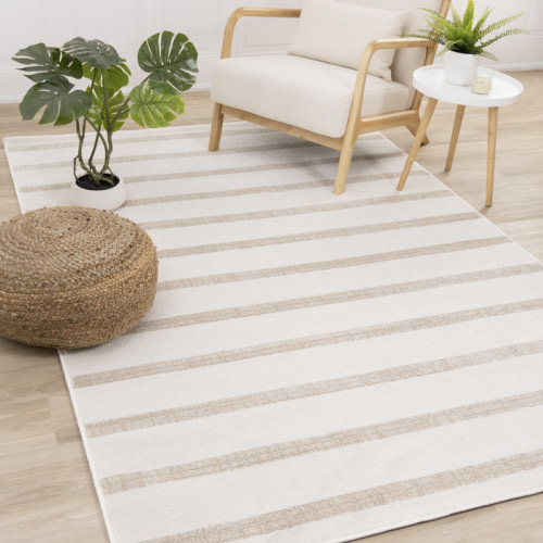 Ebern Designs Wum Striped Machine Woven Polypropylene Area Rug in Beige/Cream & Reviews | Wayfair