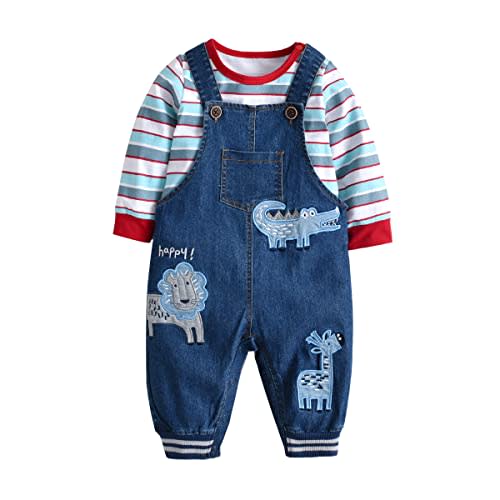 LvYinLi Baby Boy Clothes Set Infant Boy's Long Sleeve Romper+Dinosaur Denim Overalls Toddler Boys Fall Winter Outfits Suit