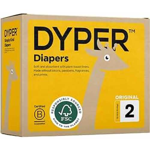 DYPER Baby Diapers Size 2 | Honest Ingredients | Cloth Alternative | Day & Overnight | Made with Plant-Based* Materials | Hypoallergenic for Sensitive Skin, Unscented