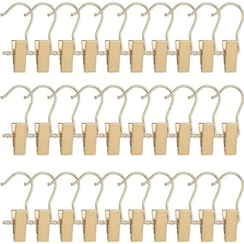 BEWISHOME 30 PCS Gold Boot Hangers for Closet, Laundry Hooks with Clips, Boot Hanging Hold Clip, Clothes Pins, Space Saving Portable Travel Hangers Clip, Jeans, Tall Boots, Towel, Gold FYC30G