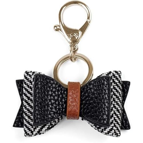Itzy Ritzy Boss Bow Charm with Clasp - Cute Bow Bag Charm for Diaper Bags, Purses, Keychains & Wallets - Versatile & Stylish Vegan Leather Purse Charm (Coffee & Cream)