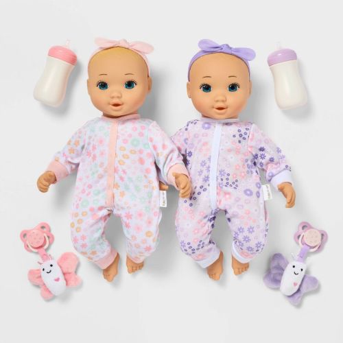 14" Girl Twin Baby Dolls - Blonde Hair + Blue Eyes - Gigglescape™
