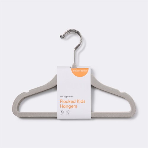 Brilliant Basics Kids Flocked Coat Hangers 5 Pack - Grey
