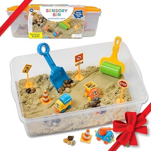 Creativity for Kids Sensory Bin: Construction Zone Playset - Preschool Learning Activities, Excavator Toys for Boys Ages 3-5+, Outdoor Toys and Gifts for Kids