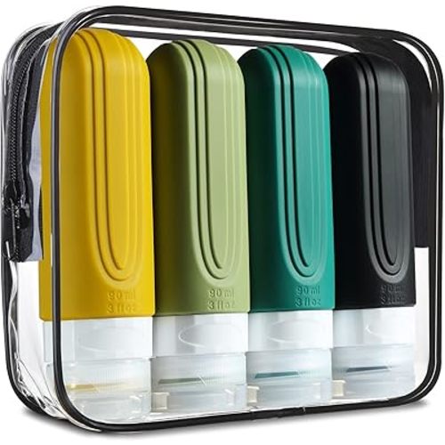 Travel Bottles for Toiletries, Tsa Approved 3oz Travel Size Containers BPA Free Leak Proof Refillable Liquid Silicone Squeezable Travel Accessories for Shampoo Conditioner Lotion (4 Pack)