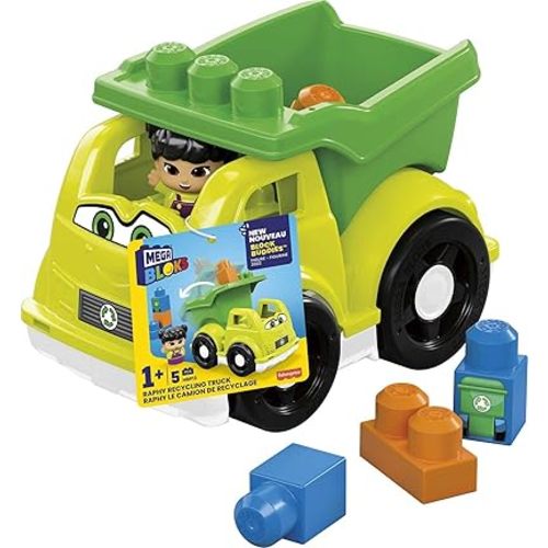 MEGA BLOKS Toddler Building Blockstoy Car with 1 Block Buddies Figure, Raphy Recycling Truck for Toddlers 1-3