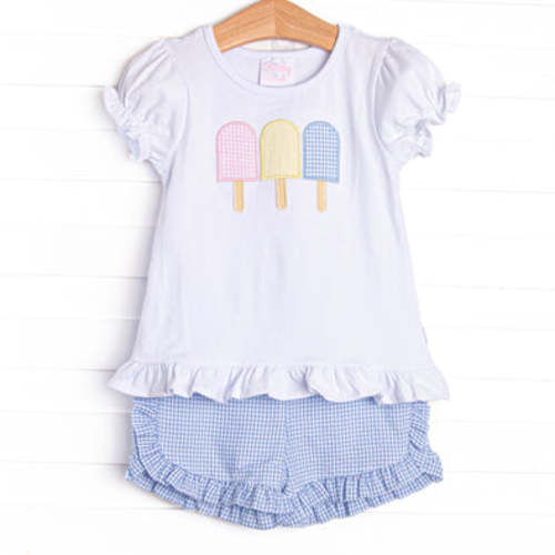 Anything is Popsicle Applique Ruffle Short Set, Blue Gingham – Stitchy Fish