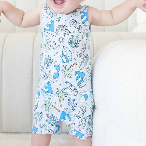 Sleeveless Snap Romper | Tiny Tides Blue